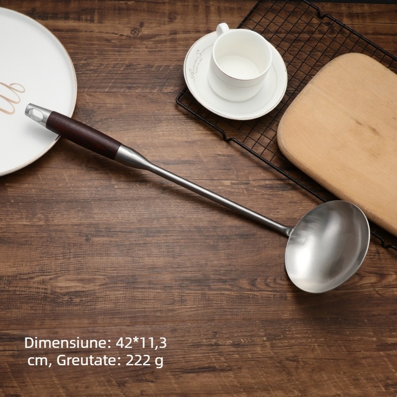 Spatulă de bucătărie din oțel inoxidabil, mâner din mahon