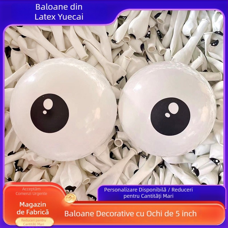 Balon din latex alb, 5 inch, cu imprimat ochi de caracatiță – personaje de desene animate