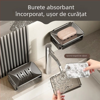 Cutie de săpun montată pe perete din aluminiu Space pentru baie, cu drenaj, dimensiuni 12.5 × 8.5 × 4 cm