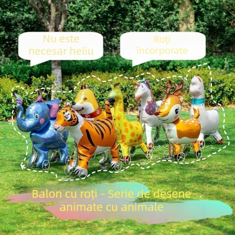 Balon cu animal care merge pe roți pentru copii – decor pentru fotografii, zi de naștere, joacă în aer liber