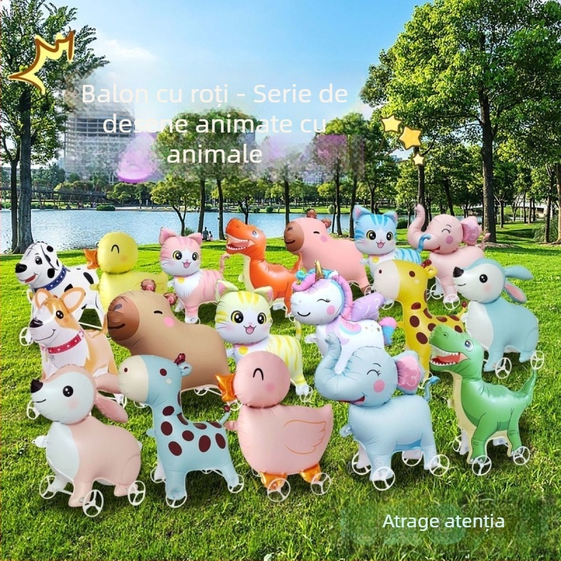 Balon cu animal care merge pe roți pentru copii – decor pentru fotografii, zi de naștere, joacă în aer liber