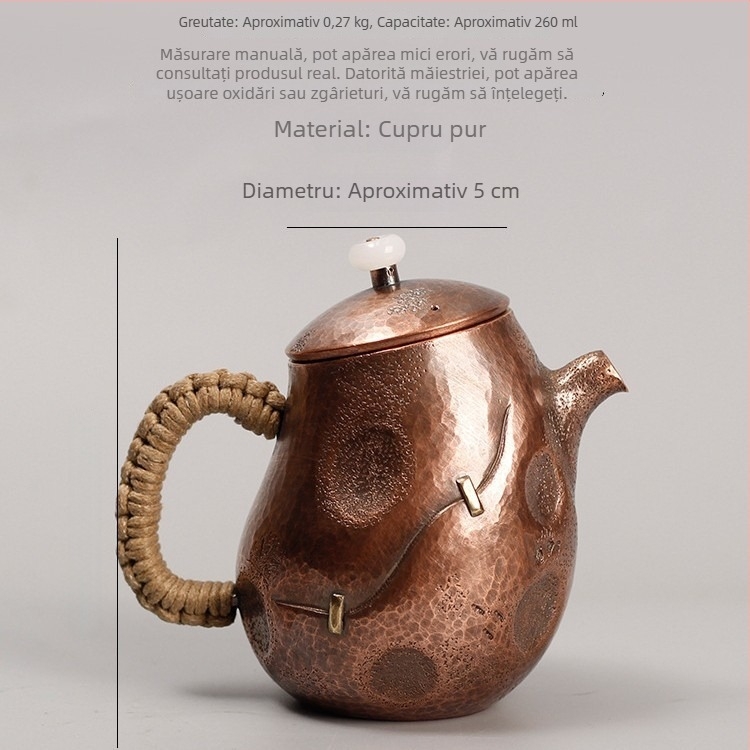 Ceainic din cupru neacoperit pentru fierberea apei, cupru roșu pentru ceai Kung Fu, stil retro japonez, pentru uz casnic și în aer liber