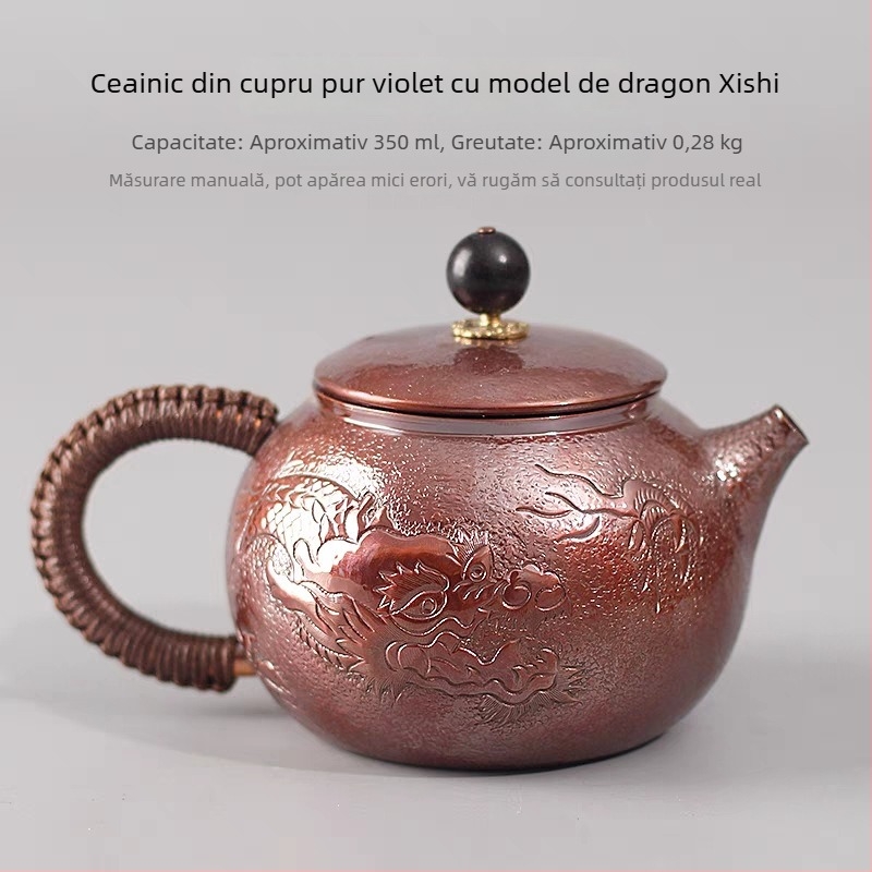 Ceainic din cupru neacoperit pentru fierberea apei, cupru roșu pentru ceai Kung Fu, stil retro japonez, pentru uz casnic și în aer liber