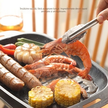Placă de grătar dreptunghiulară cu piatră Maifan pentru pește și barbecue, din oțel carbon, compatibilă cu plita cu inducție