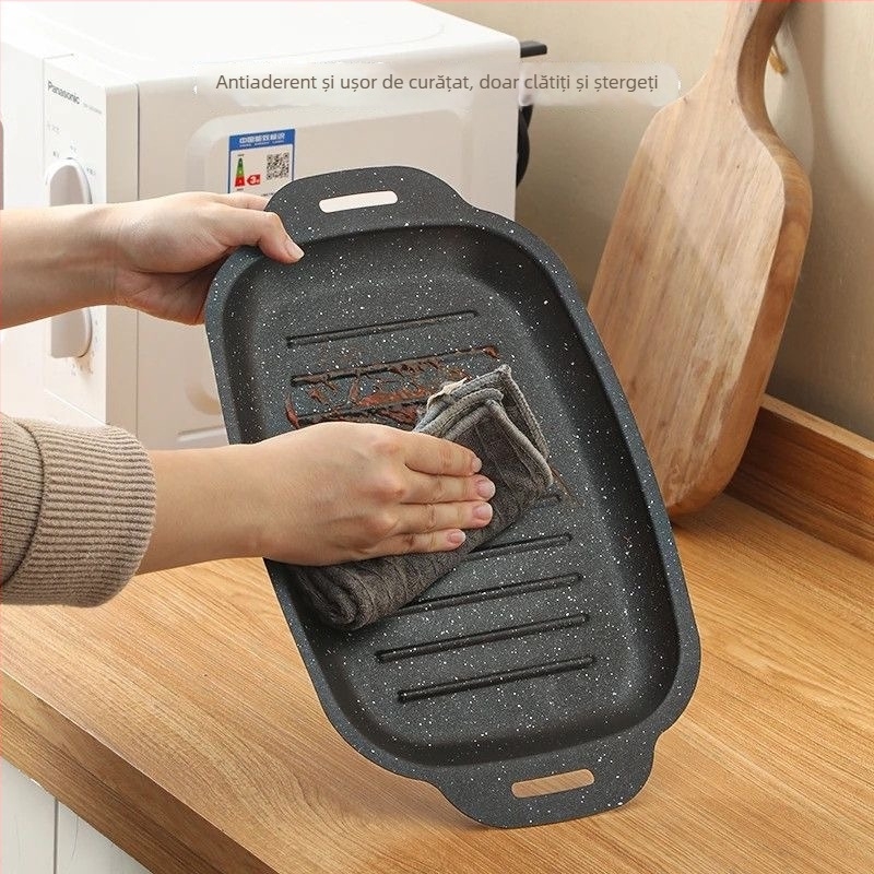 Placă de grătar dreptunghiulară cu piatră Maifan pentru pește și barbecue, din oțel carbon, compatibilă cu plita cu inducție