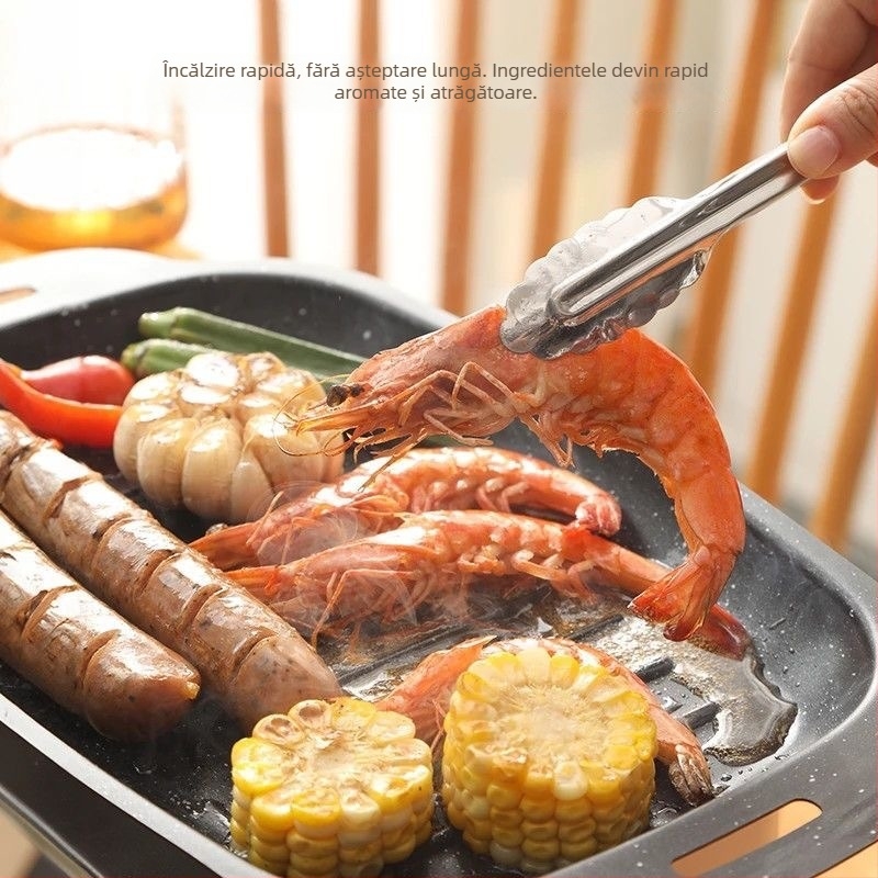 Placă de grătar dreptunghiulară cu piatră Maifan pentru pește și barbecue, din oțel carbon, compatibilă cu plita cu inducție