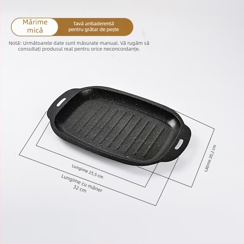 Placă de grătar dreptunghiulară cu piatră Maifan pentru pește și barbecue, din oțel carbon, compatibilă cu plita cu inducție