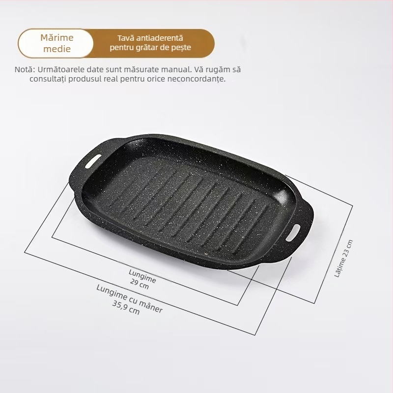 Placă de grătar dreptunghiulară cu piatră Maifan pentru pește și barbecue, din oțel carbon, compatibilă cu plita cu inducție