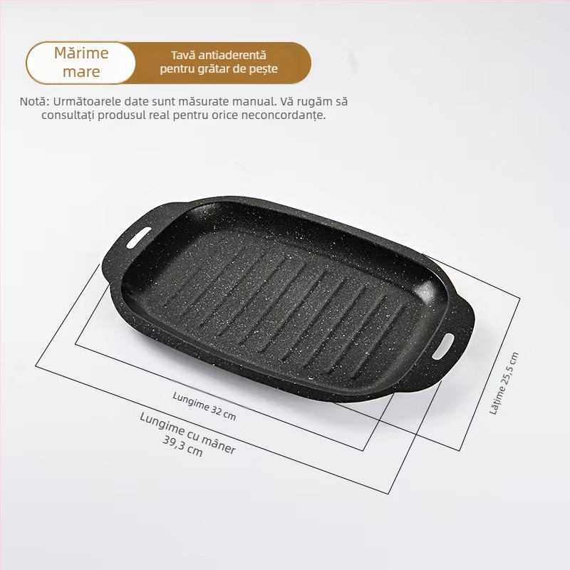 Placă de grătar dreptunghiulară cu piatră Maifan pentru pește și barbecue, din oțel carbon, compatibilă cu plita cu inducție
