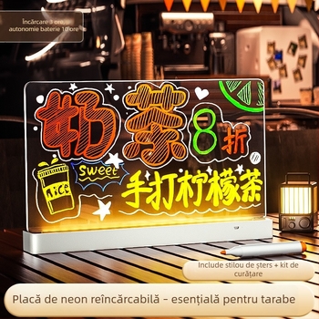 Tablă fluorescentă lavabilă pentru birou, din acrilic transparent, cu semn luminos — tablă mică de prețuri pentru stand