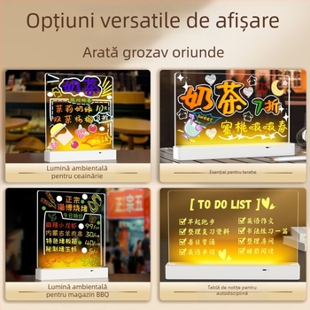 Tablă fluorescentă lavabilă pentru birou, din acrilic transparent, cu semn luminos — tablă mică de prețuri pentru stand