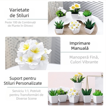 Plante artificiale în ghivece din plastic: suculente și frunze de ginkgo, bonsai artificial pentru living, decor sufragerie, înălțime 10 cm