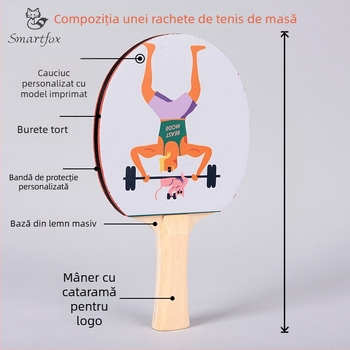Fox rachetă de tenis de masă imprimată UV, placă profesională, priză orizontală, finisaj DIY pentru elevi