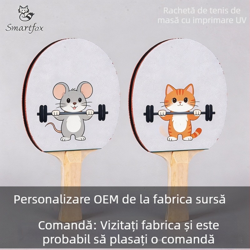 Fox rachetă de tenis de masă imprimată UV, placă profesională, priză orizontală, finisaj DIY pentru elevi