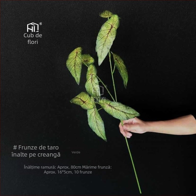 Decorațiune de tavan artificială cu frunze de taro, în stil pădure, pentru nunți și ședințe foto, fundal verde