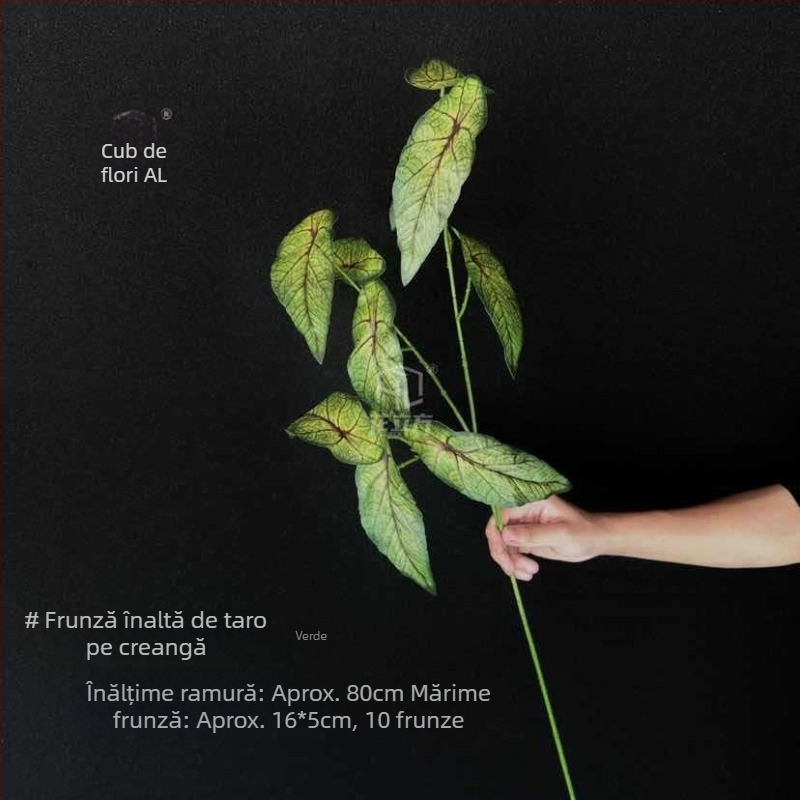 Decorațiune de tavan artificială cu frunze de taro, în stil pădure, pentru nunți și ședințe foto, fundal verde