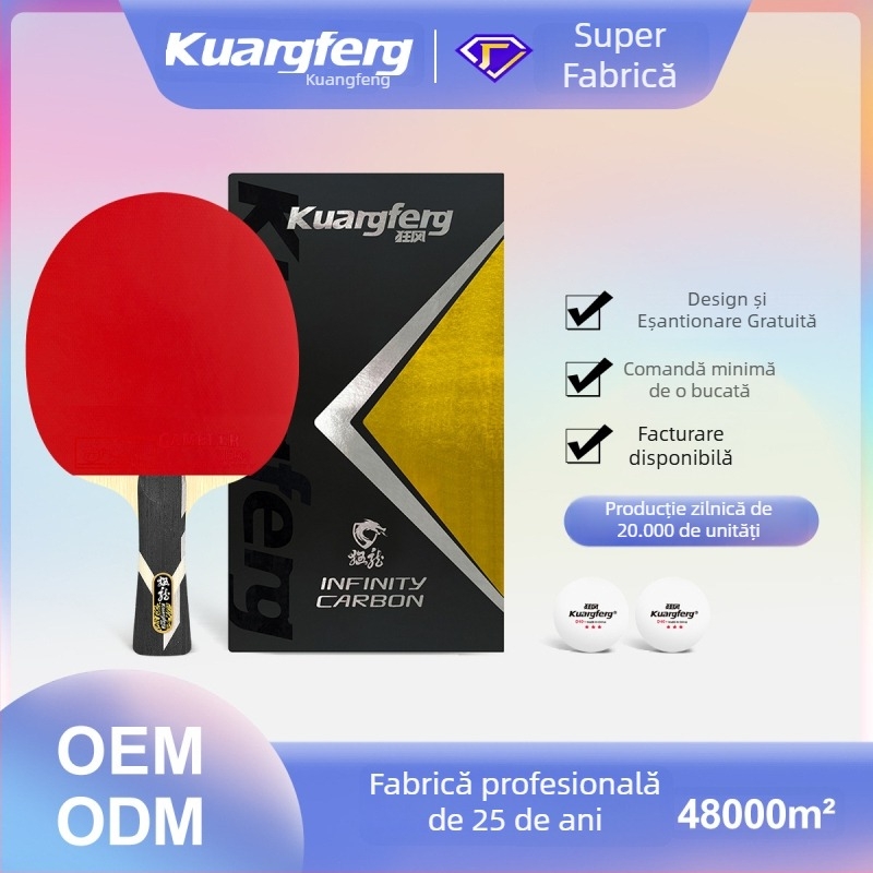 LH02 Rachetă de tenis de masă din carbon de înaltă calitate, cu gumă dublă pe ambele fețe, finisată, compatibilă Shakehand și Penhold