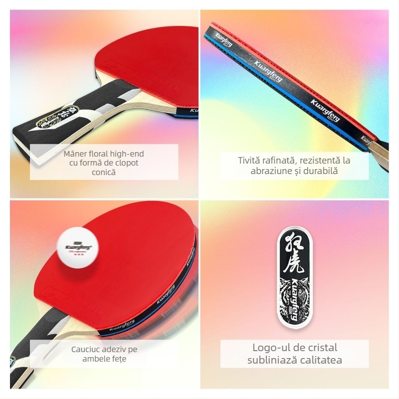 LH02 Rachetă de tenis de masă din carbon de înaltă calitate, cu gumă dublă pe ambele fețe, finisată, compatibilă Shakehand și Penhold