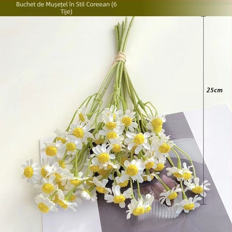 Buchet de flori artificiale cu margarete mici și mușețel — stil european pentru masă și decor interior