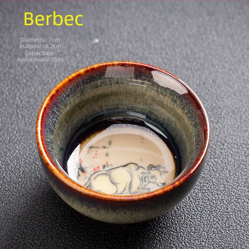 Ceșă Kung Fu cu Zodii, ceramică porțelan, mică ceașcă de ceai