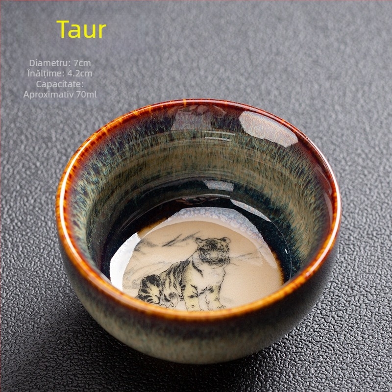 Ceșă Kung Fu cu Zodii, ceramică porțelan, mică ceașcă de ceai