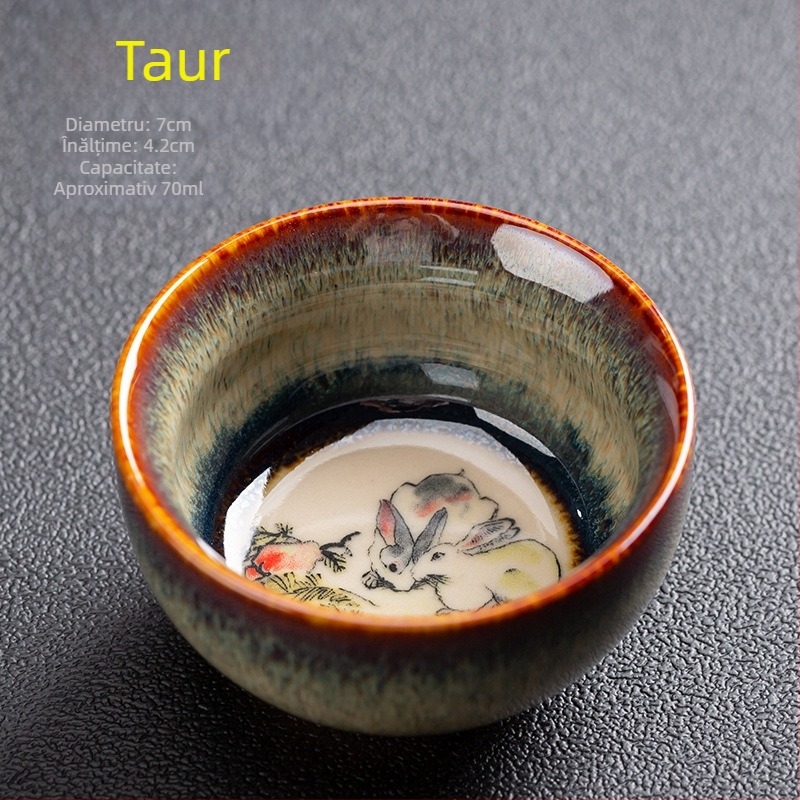 Ceșă Kung Fu cu Zodii, ceramică porțelan, mică ceașcă de ceai