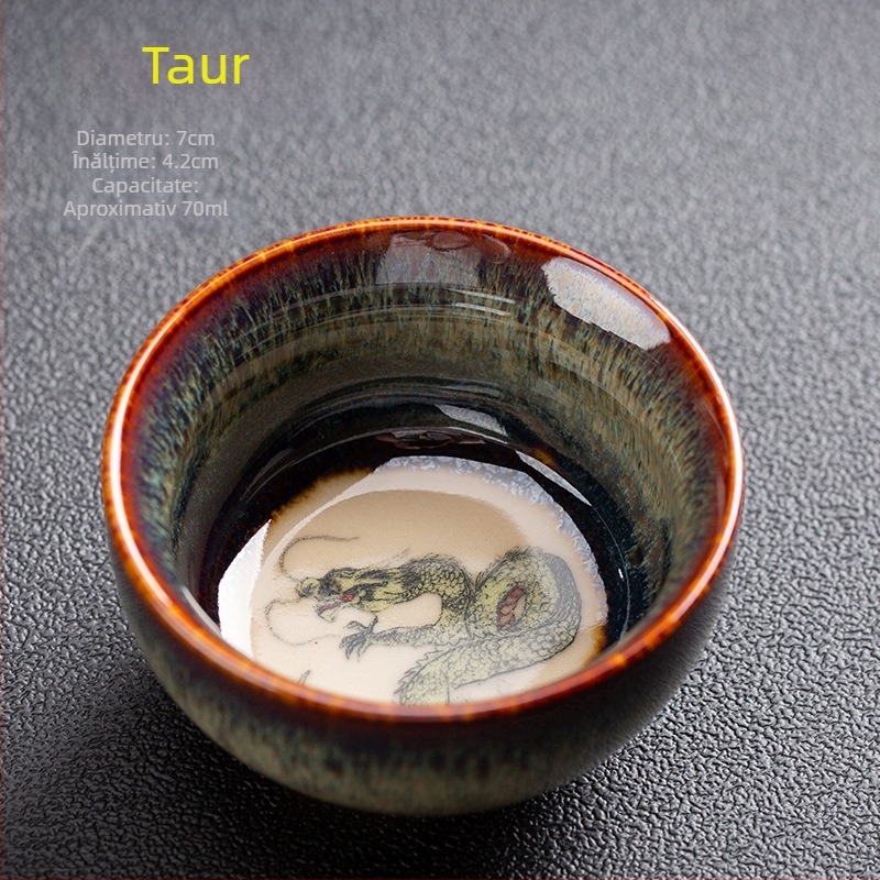 Ceșă Kung Fu cu Zodii, ceramică porțelan, mică ceașcă de ceai