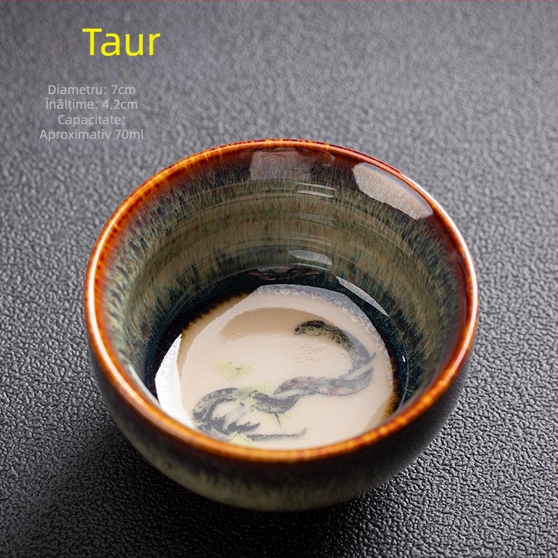 Ceșă Kung Fu cu Zodii, ceramică porțelan, mică ceașcă de ceai