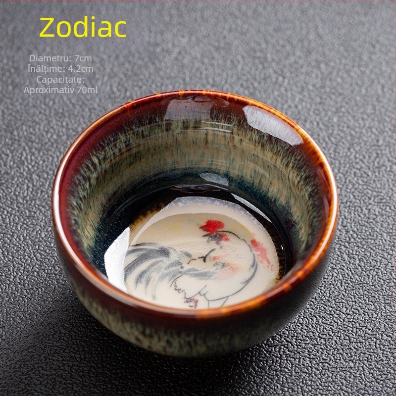 Ceșă Kung Fu cu Zodii, ceramică porțelan, mică ceașcă de ceai