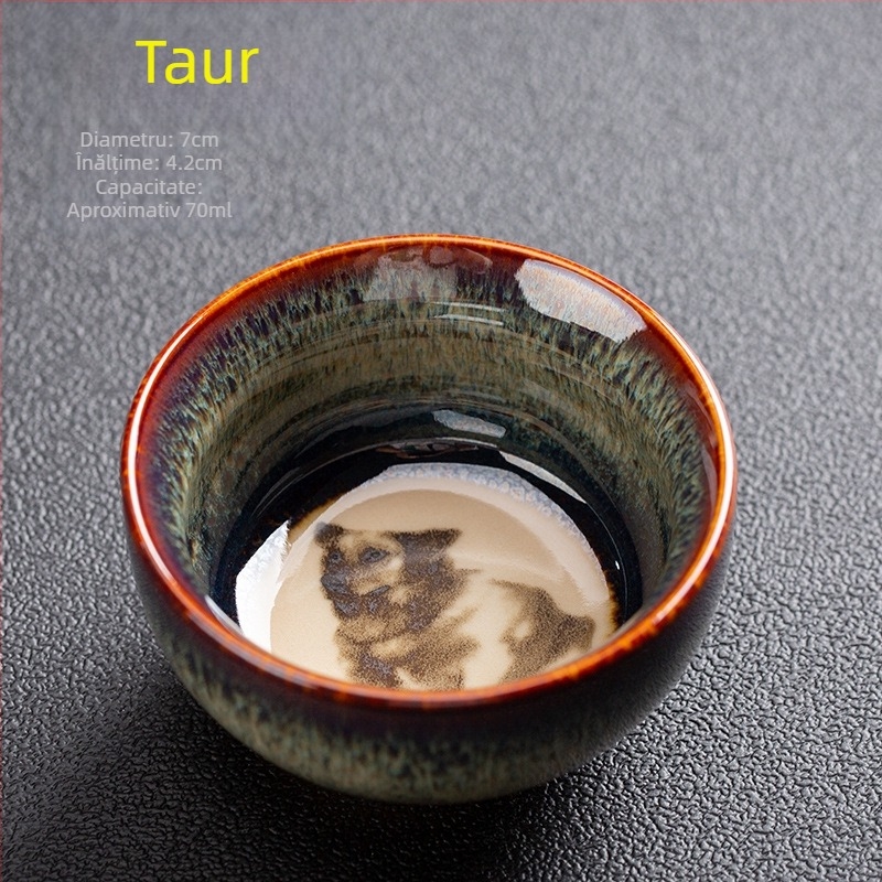 Ceșă Kung Fu cu Zodii, ceramică porțelan, mică ceașcă de ceai