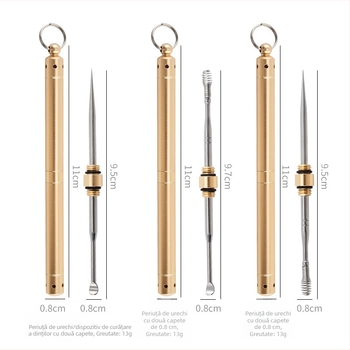 Lingură pentru urechi din oțel inoxidabil, vârf dublu pentru urechi și scobitoare, instrument de curățare a dinților din aliaj de titan, portabil, multifuncțional, ambalaj individual