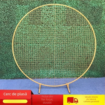 Arc din fier forjat cu plasă metalică și inel circular, pentru decor de nuntă și fundal de scenă