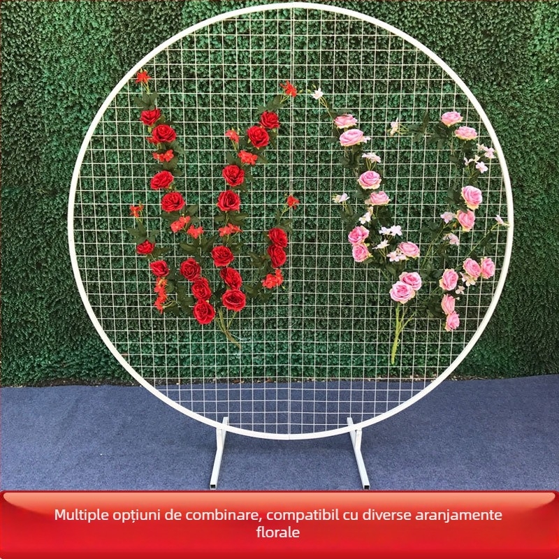 Arc din fier forjat cu plasă metalică și inel circular, pentru decor de nuntă și fundal de scenă