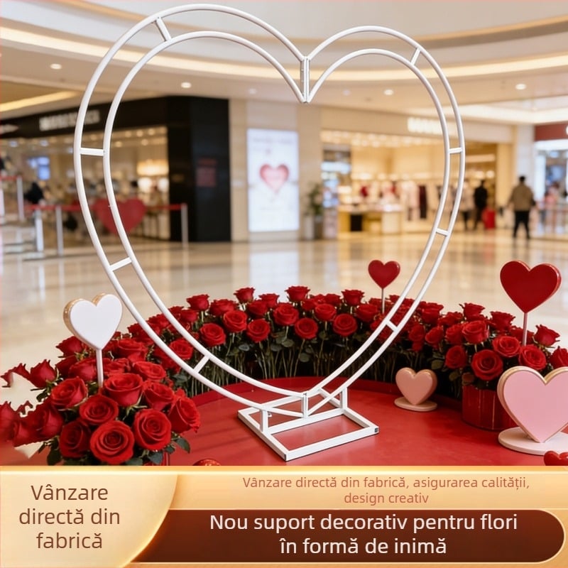 Suport de flori din fier forjat în formă de inimă pentru arc de nuntă și decor de scenă
