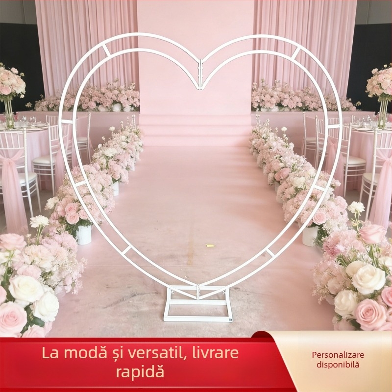 Suport de flori din fier forjat în formă de inimă pentru arc de nuntă și decor de scenă