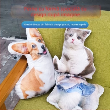 Perna în formă de animal, cu margini albe; pernă mare în formă de pisică, pluș moale și pufoasă