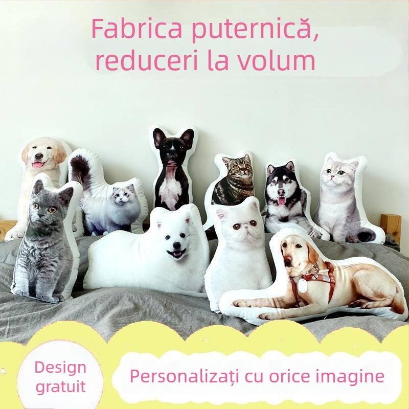Perna în formă de animal, cu margini albe; pernă mare în formă de pisică, pluș moale și pufoasă