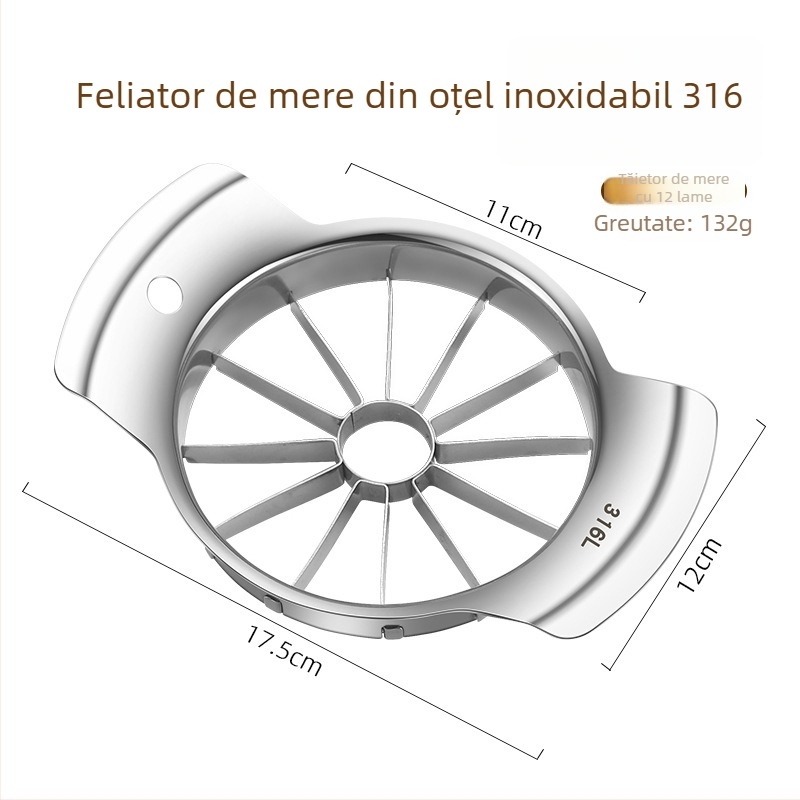 Cuțit pentru mere din oțel inoxidabil 316, cu 12 lame, separator de fructe și eliminare a sâmburilor, tăietor de dragon fruit pentru bucătărie
