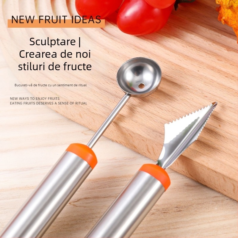 Instrument din oțel inoxidabil pentru fructe: lingură pentru bile de pepene, extractor de pulpă, instrument pentru aranjarea platourilor