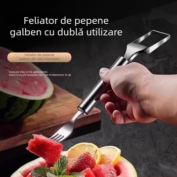 Furculiță pentru pepene din oțel inoxidabil, cu capete duble, furculiță pentru fructe, unealtă multifuncțională de tăiere a pulpei pepenului