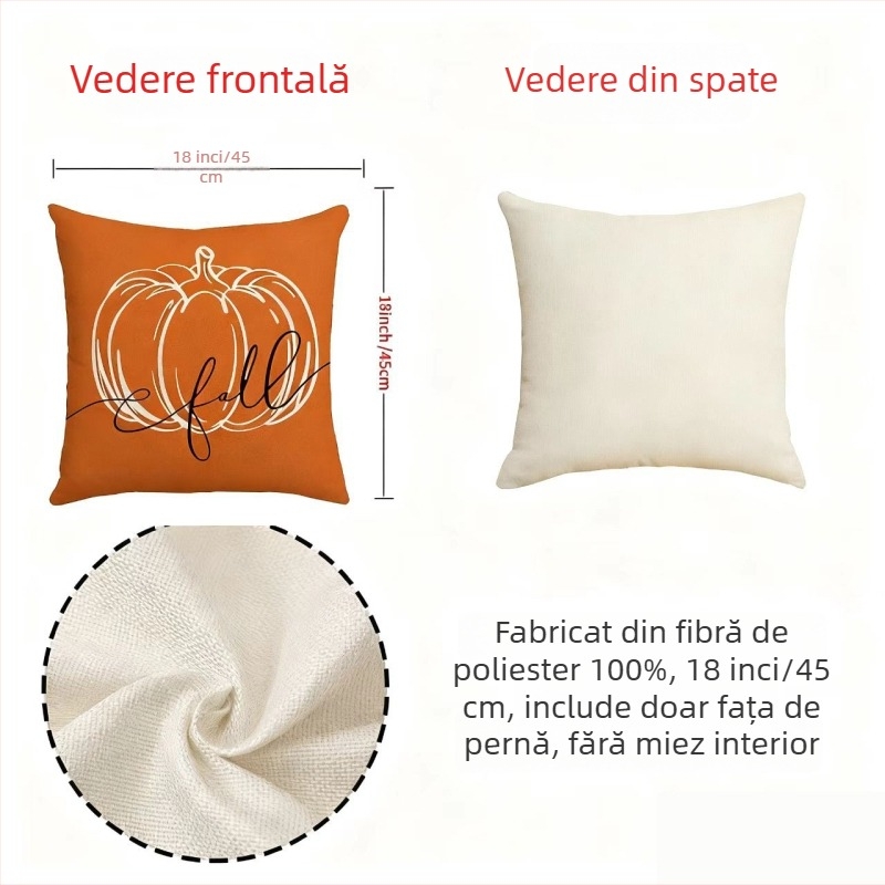 Husă de pernă din in cu dovleac, decor festiv de toamnă pentru canapea