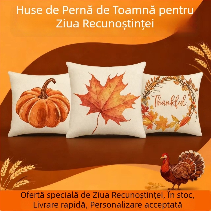 Husă de pernă din in cu dovleac, decor festiv de toamnă pentru canapea