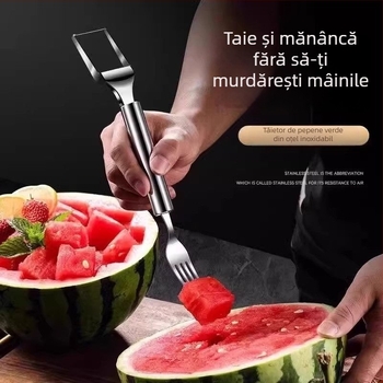 Furculă din oțel inoxidabil cu două capete pentru pepene, furculiță pentru fructe, unealtă multifuncțională de tăiere a pulpei de pepene, separator de fructe