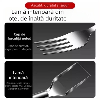 Furculă din oțel inoxidabil cu două capete pentru pepene, furculiță pentru fructe, unealtă multifuncțională de tăiere a pulpei de pepene, separator de fructe