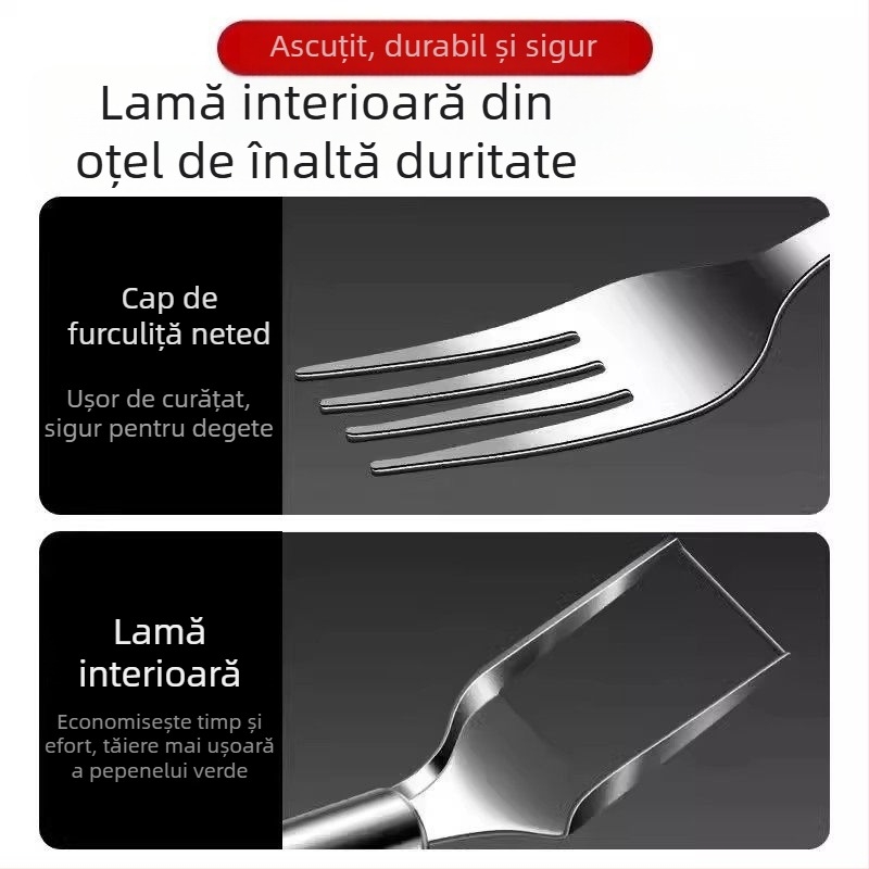 Furculă din oțel inoxidabil cu două capete pentru pepene, furculiță pentru fructe, unealtă multifuncțională de tăiere a pulpei de pepene, separator de fructe