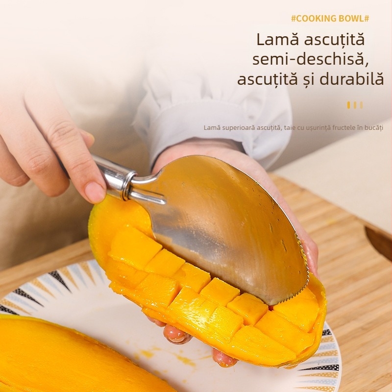 Cuțit din oțel inoxidabil pentru mango și fructe — instrument de decojire, tăiere, cuburi de pepene și divizare a fructelor
