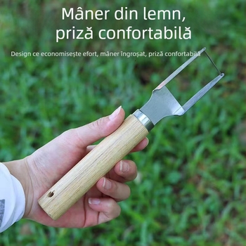 Tăietor de pepene din oțel inoxidabil, mâner din lemn — separator pentru fructe și cuburi