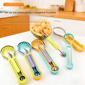 Set 3 în 1 pentru fructe: cuțit de decorare cu două capete și lingură pentru pepene