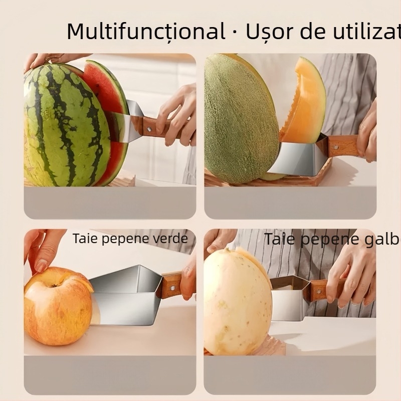 Cuțit din oțel inoxidabil pentru pepene și pepene galben, tăietor triunghiular pentru fructe