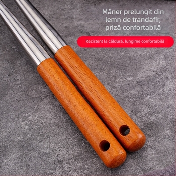 Set din oțel inoxidabil: linguri și spatule cu mâner din lemn, protecție împotriva arsurilor